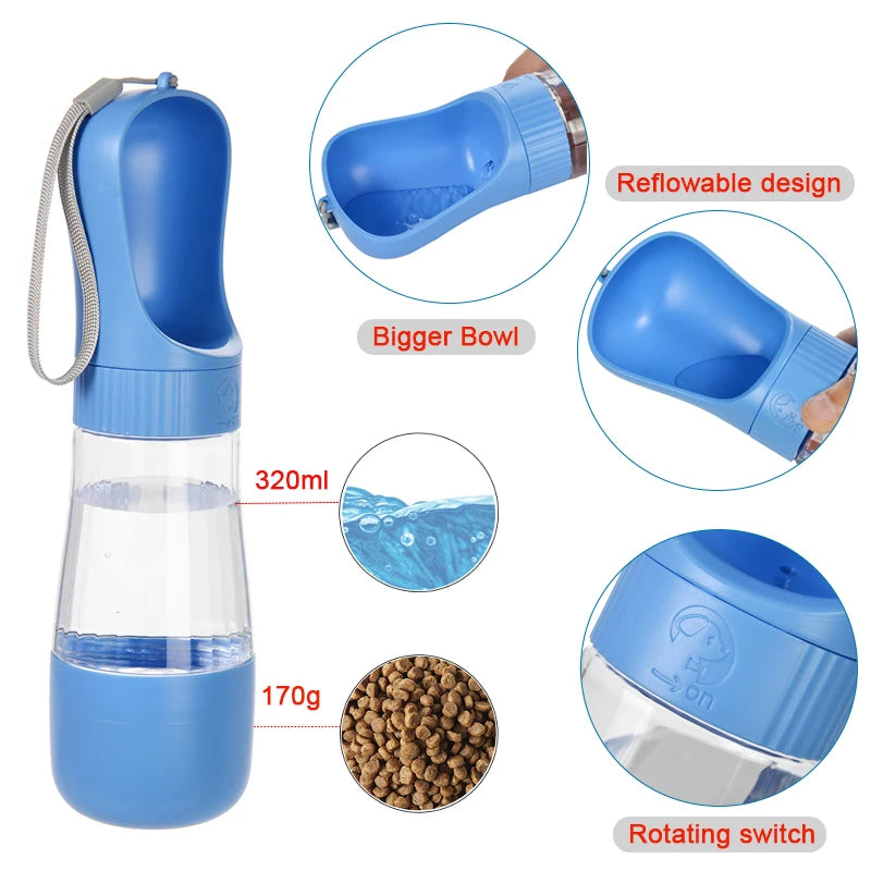 Portable Dog Water Bottle with Food Container 